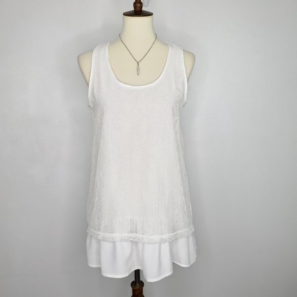 Simply Noelle Off White Layered Bottom Ruffle Sequins Top Blouse,  S/M (8-10) - Picture 15 of 15